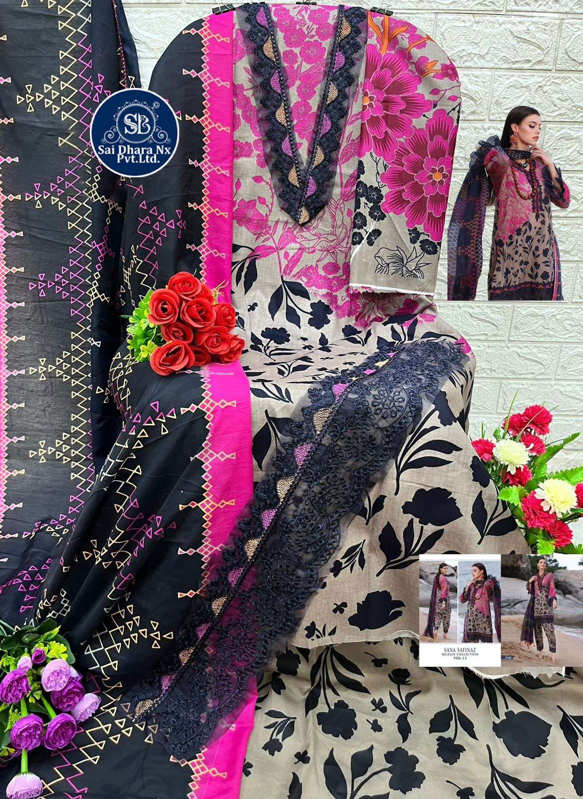 Saidharanx Presents Top Pure Cotton With Patches Embroidery Latest 3 Piece Suit Material Wholesale Shop In Surat - Saidharanx
