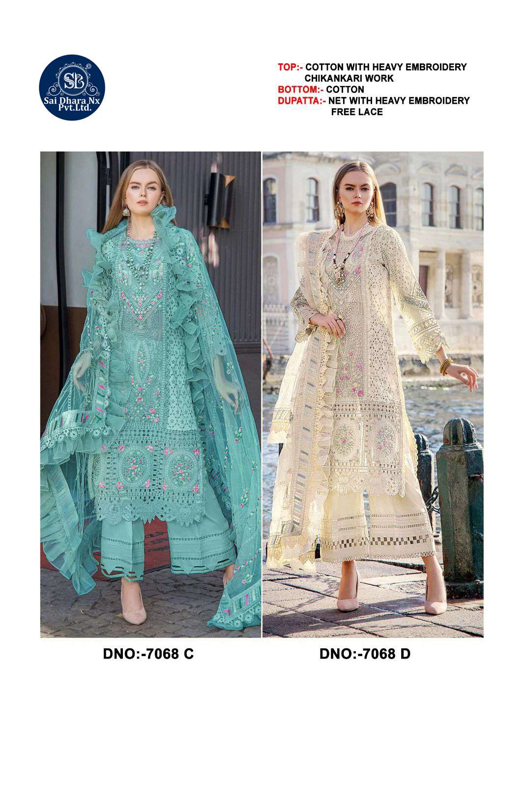 SANIYA TRENDZ PRESENT COTTON WITH CHIKANKARI EMBROIDERED HEAVY SUIT MATERIAL COLLECTION WHOLESALE SHOP IN SURAT - SaiDharaNx