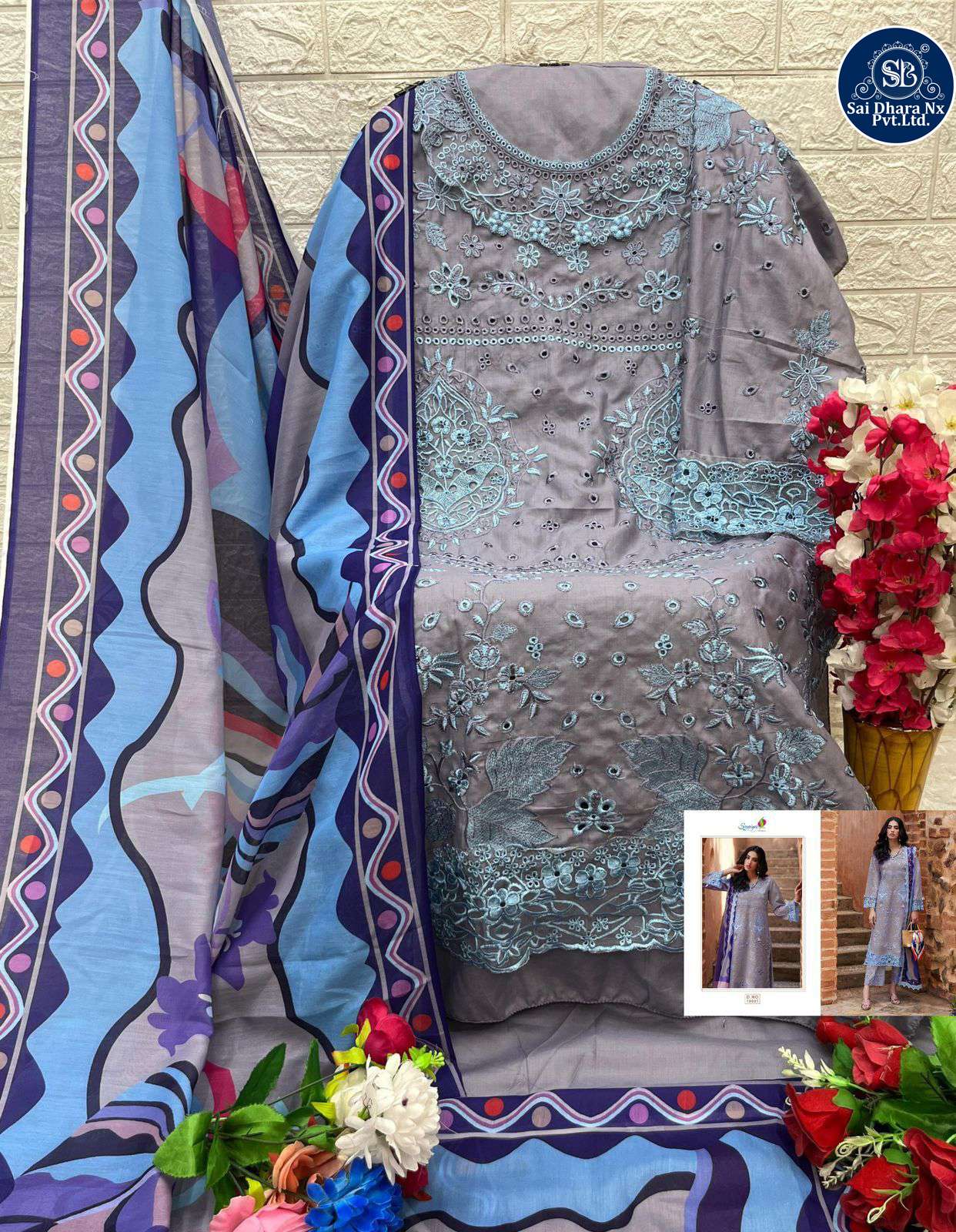 SANIYA TRENDZ PRESENTS COTTON WITH CHIKANKARI EMBROIDERED HEAVY SUIT MATERIAL COLLECTION WHOLESALE SHOP IN SURAT - SaiDharaNx