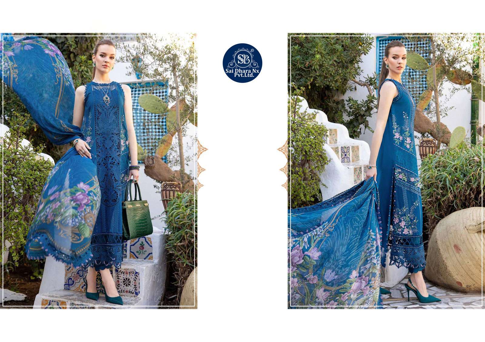 SHRADDHA DESIGNER MARIA B LAEN VOL 1 NX PURE COTTON EMBROIDERED CHIKANKARI WORK PAKISTANI SUIT MATERIAL WHOLESALE SHOP IN SURAT - SaiDharaNx