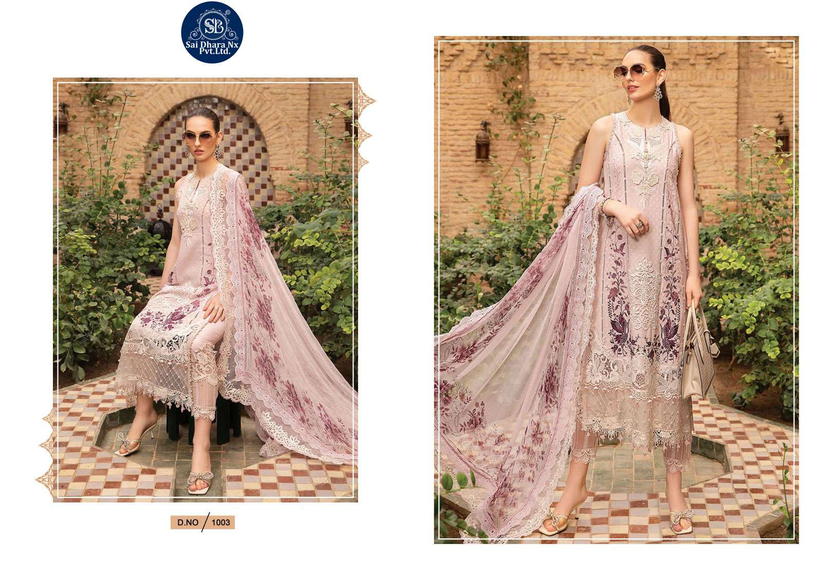 SHRADDHA DESIGNER MARIA B LAEN VOL 1 NX PURE COTTON EMBROIDERED CHIKANKARI WORK PAKISTANI SUIT MATERIAL WHOLESALE SHOP IN SURAT - SaiDharaNx
