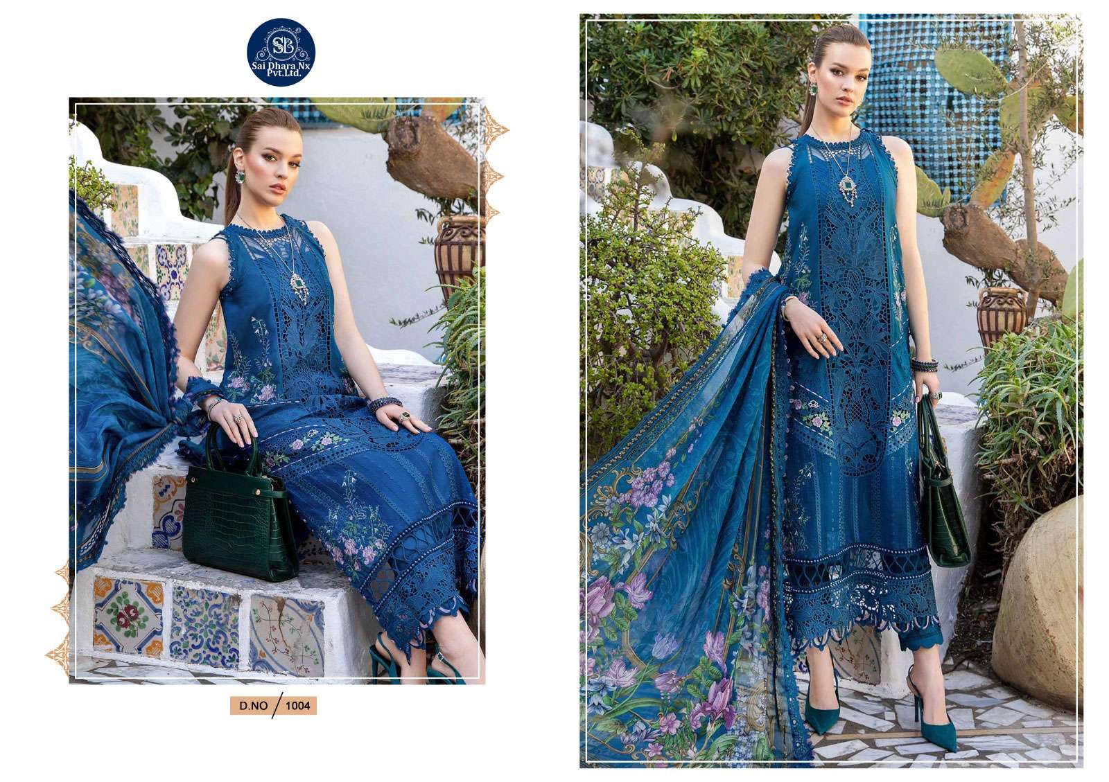 SHRADDHA DESIGNER MARIA B LAEN VOL 1 NX PURE COTTON EMBROIDERED CHIKANKARI WORK PAKISTANI SUIT MATERIAL WHOLESALE SHOP IN SURAT - SaiDharaNx