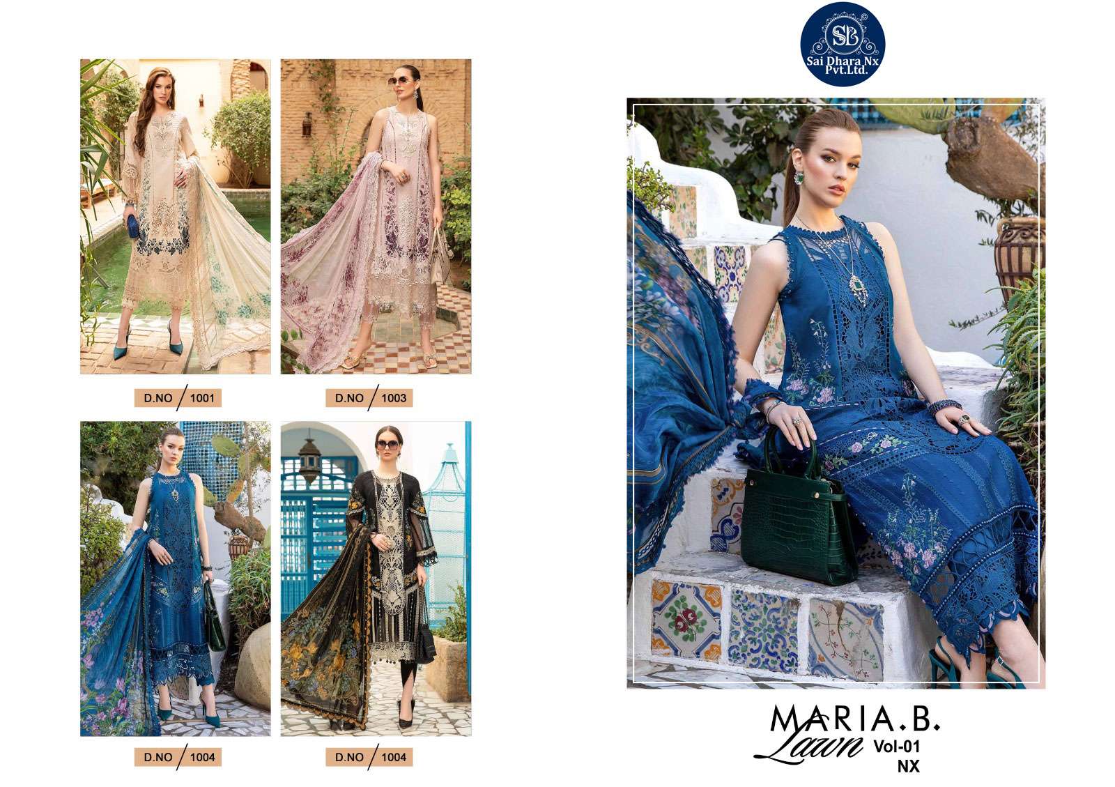 SHRADDHA DESIGNER MARIA B LAEN VOL 1 NX PURE COTTON EMBROIDERED CHIKANKARI WORK PAKISTANI SUIT MATERIAL WHOLESALE SHOP IN SURAT - SaiDharaNx