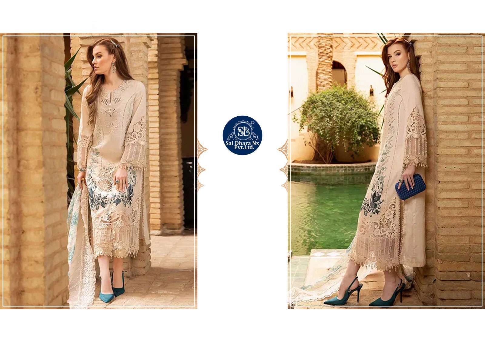 SHRADDHA DESIGNER MARIA B LAEN VOL 1 NX PURE COTTON EMBROIDERED CHIKANKARI WORK PAKISTANI SUIT MATERIAL WHOLESALE SHOP IN SURAT - SaiDharaNx