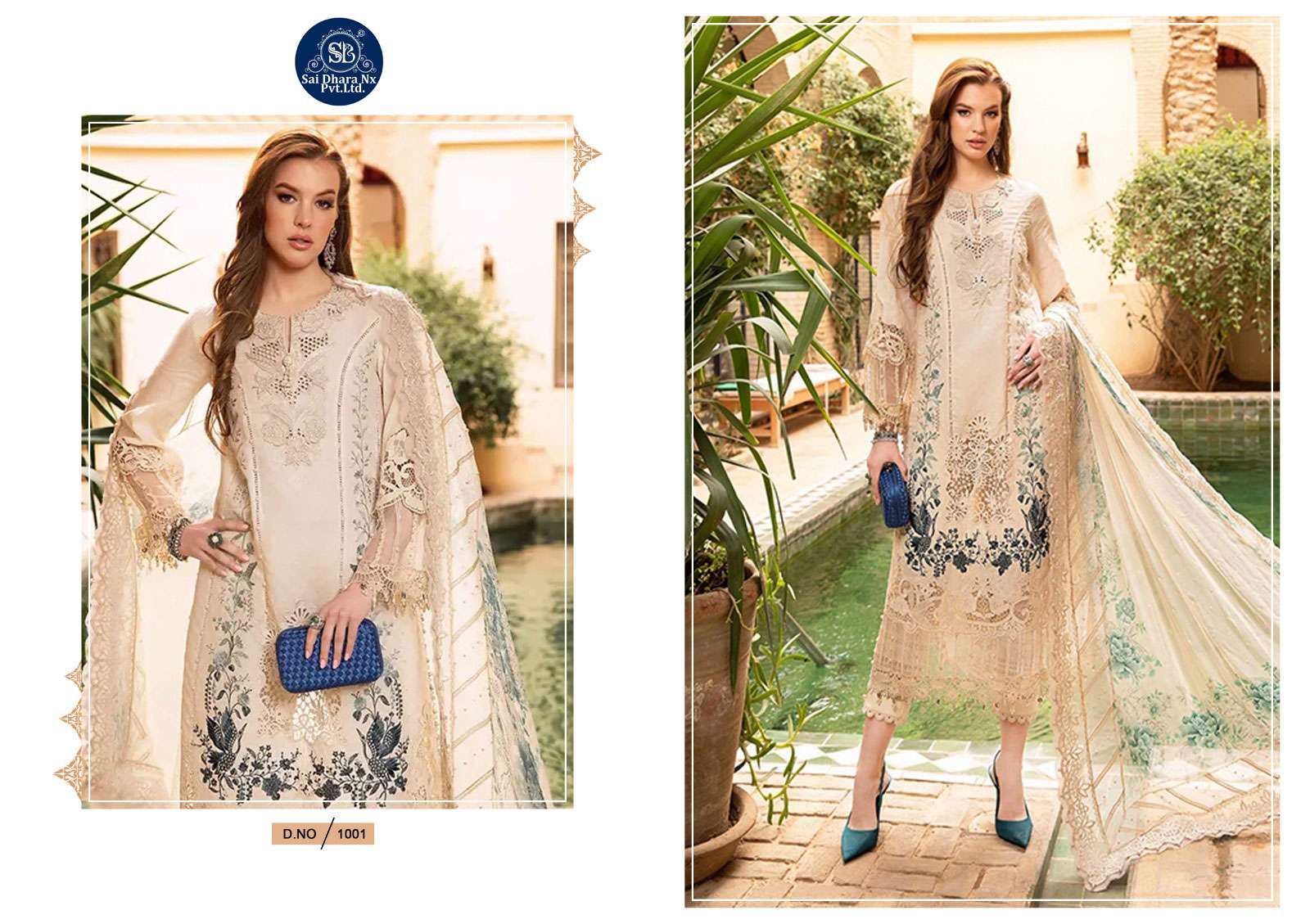 SHRADDHA DESIGNER MARIA B LAEN VOL 1 NX PURE COTTON EMBROIDERED CHIKANKARI WORK PAKISTANI SUIT MATERIAL WHOLESALE SHOP IN SURAT - SaiDharaNx