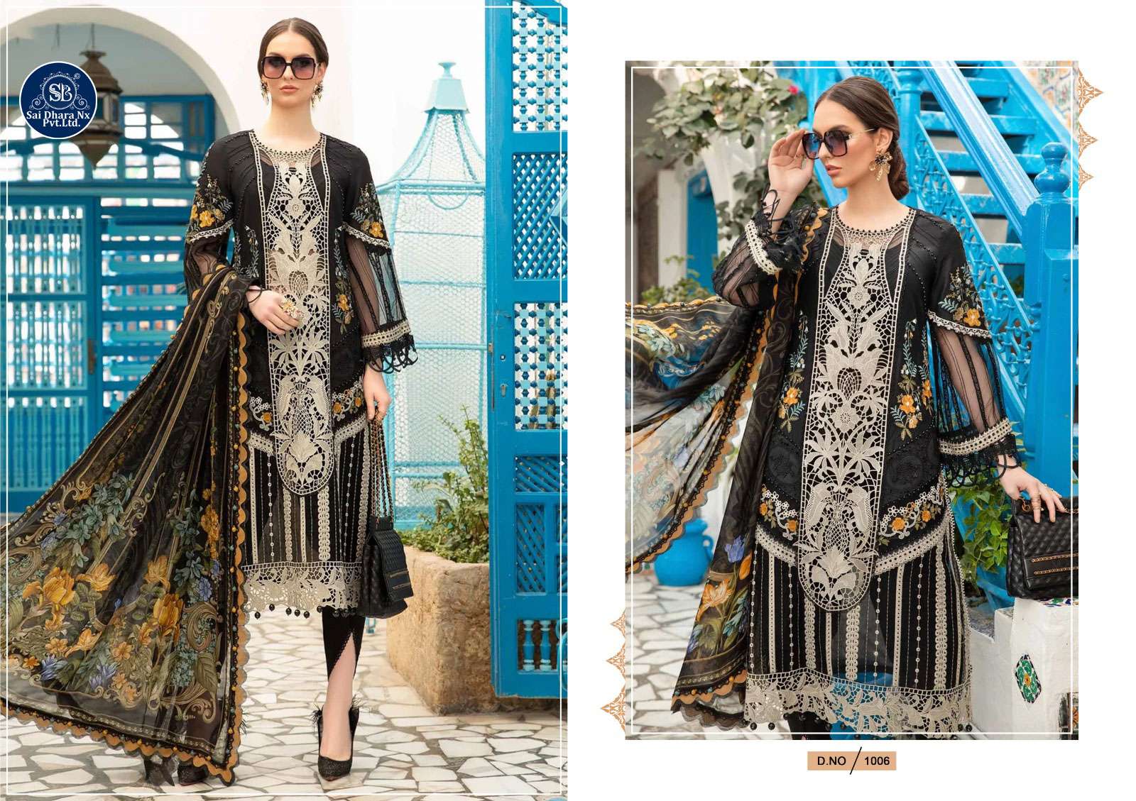 SHRADDHA DESIGNER MARIA B LAEN VOL 1 NX PURE COTTON EMBROIDERED CHIKANKARI WORK PAKISTANI SUIT MATERIAL WHOLESALE SHOP IN SURAT - SaiDharaNx