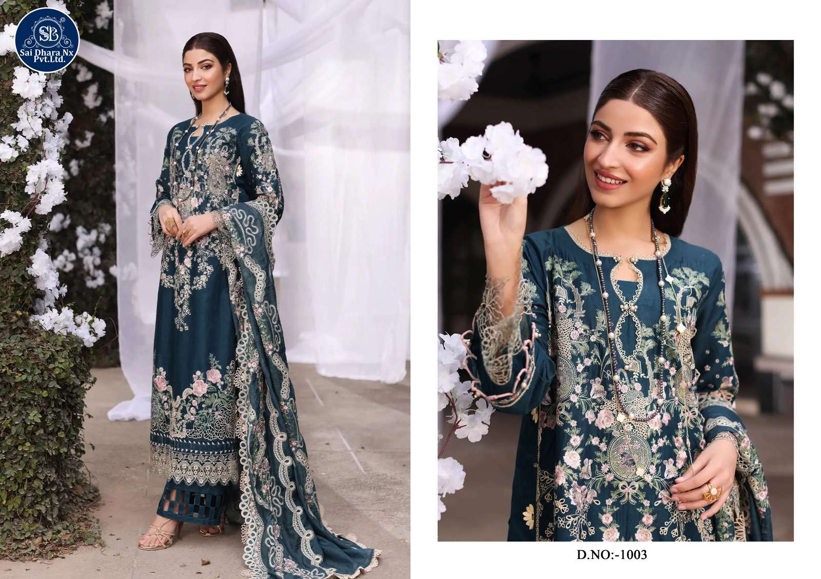 SHRADDHA DESIGNER PRESENTS PURE COTTON EMBROIDERY WORK HEAVY 3 PAKISTANI PIECE SUIT MATERIAL WHOLESALE SHOP IN SURAT - SaiDharaNx