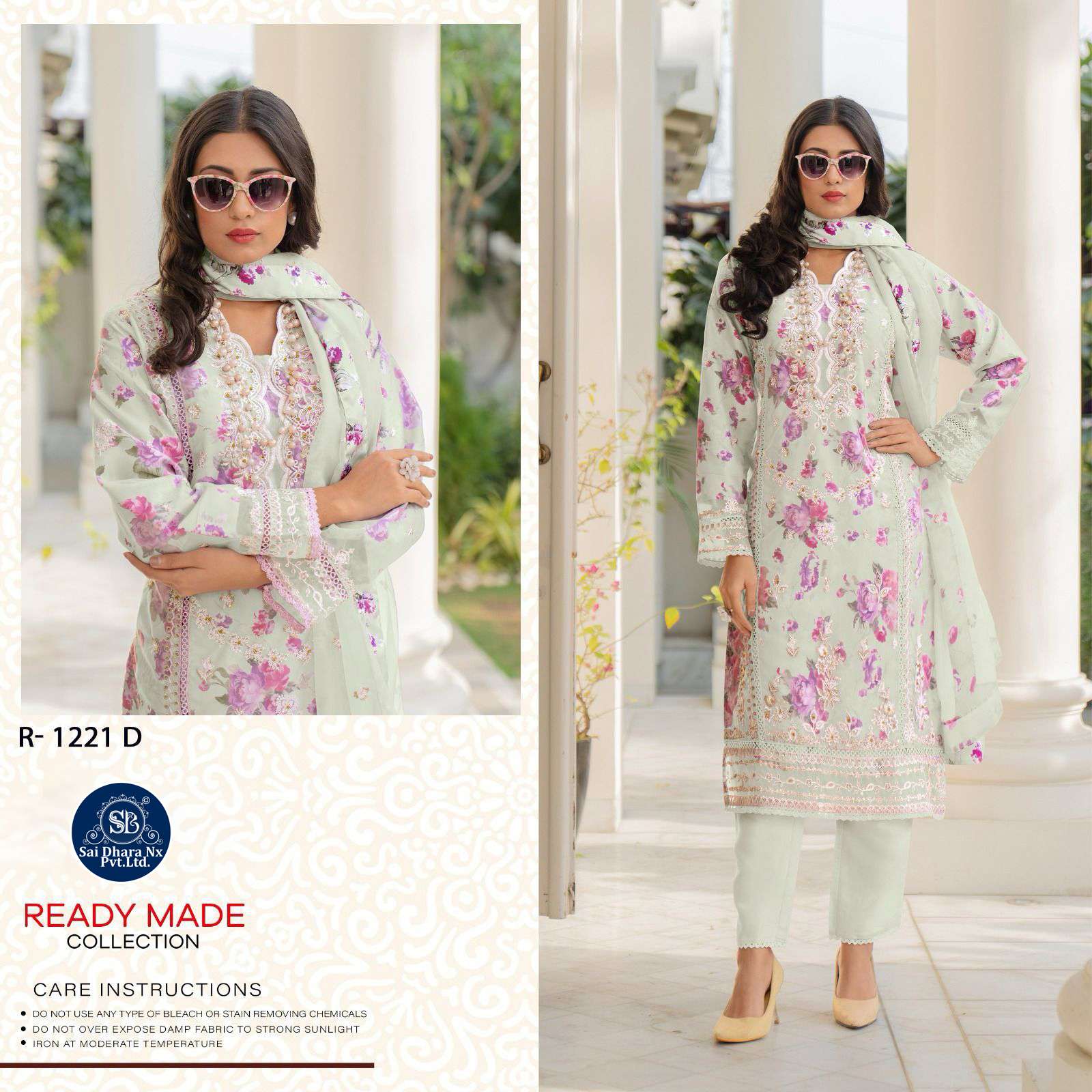 SHREE FABS PRESENTS ORGANZA FABRIC LATEST DESIGN CUTOWRK FLOWER PRINT READYMADE 3 PIECE SUIT COLLECTION WHOLESALE SHOP IN SURAT - SaiDharaNx