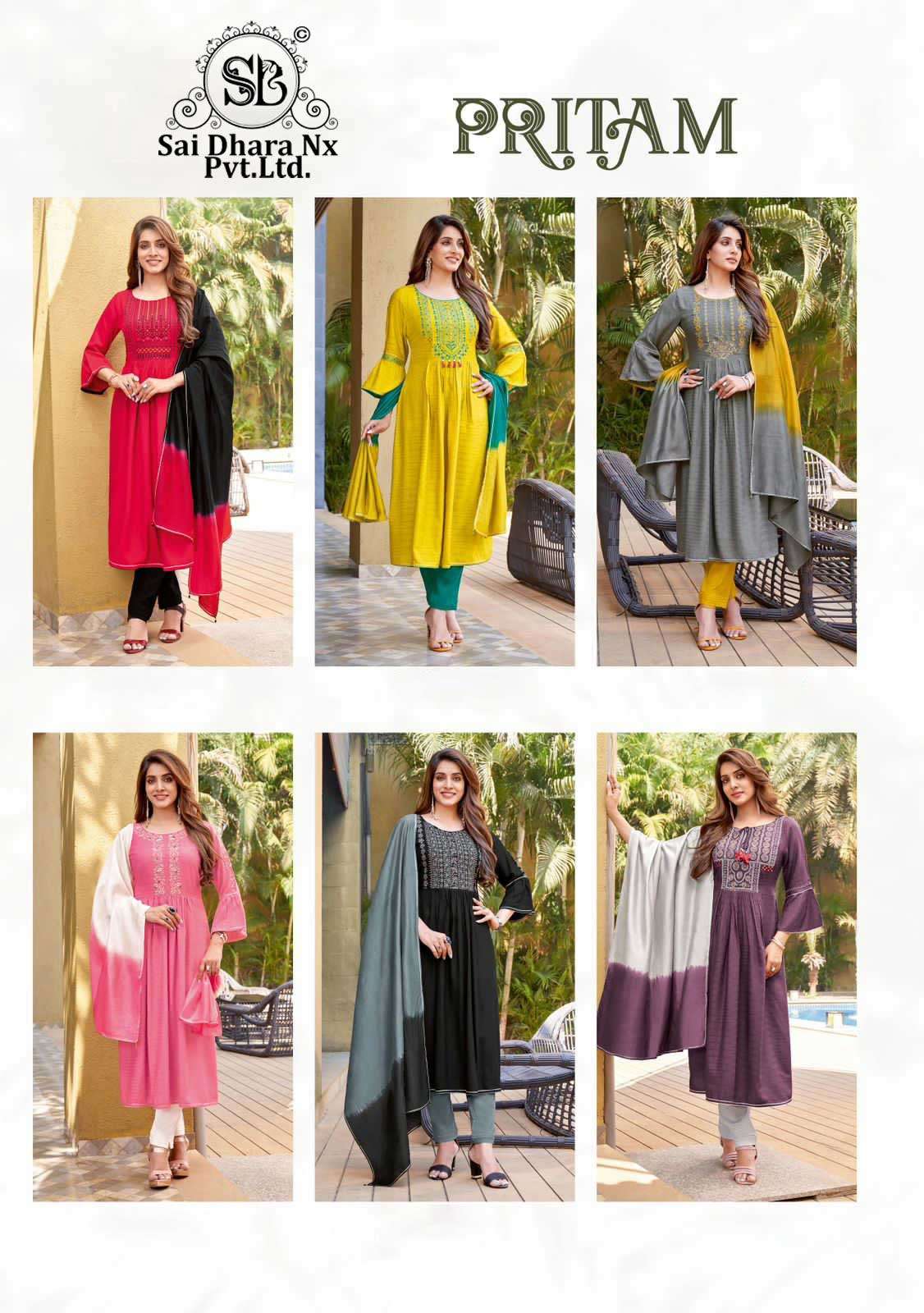 Latest Designer Rayon Weaving Fancy Long Kurtis Top Bottoms with Dupatta 3 Piece Readymade Wholesale Catalog  
