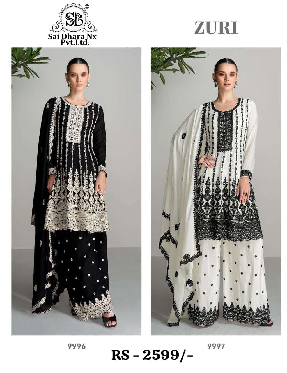 New Black Chinon Embroidered Designer Salwar Kameez Wholesale