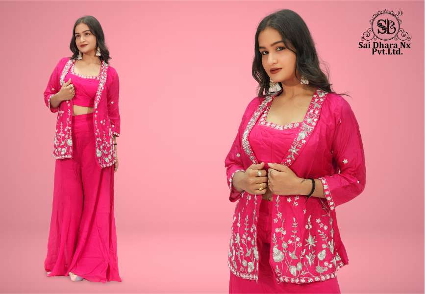 Readymade Pure Chinon Western Pink Palazzo Suits Wholesale Catalog