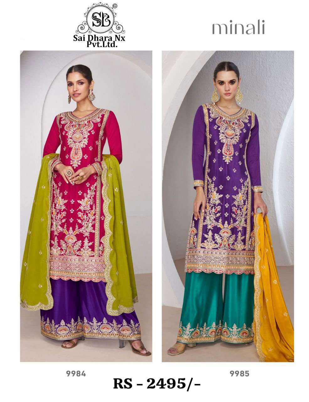 Women Elegant Saidharanx Chinon Silk Pakistani Readymade Salwar Suits Wholesale 