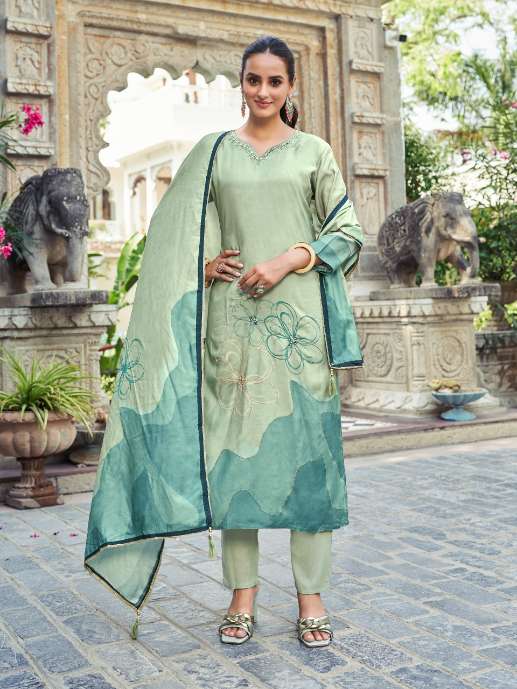 Pista Green Maslin Digital Print Dupatta with Tassels