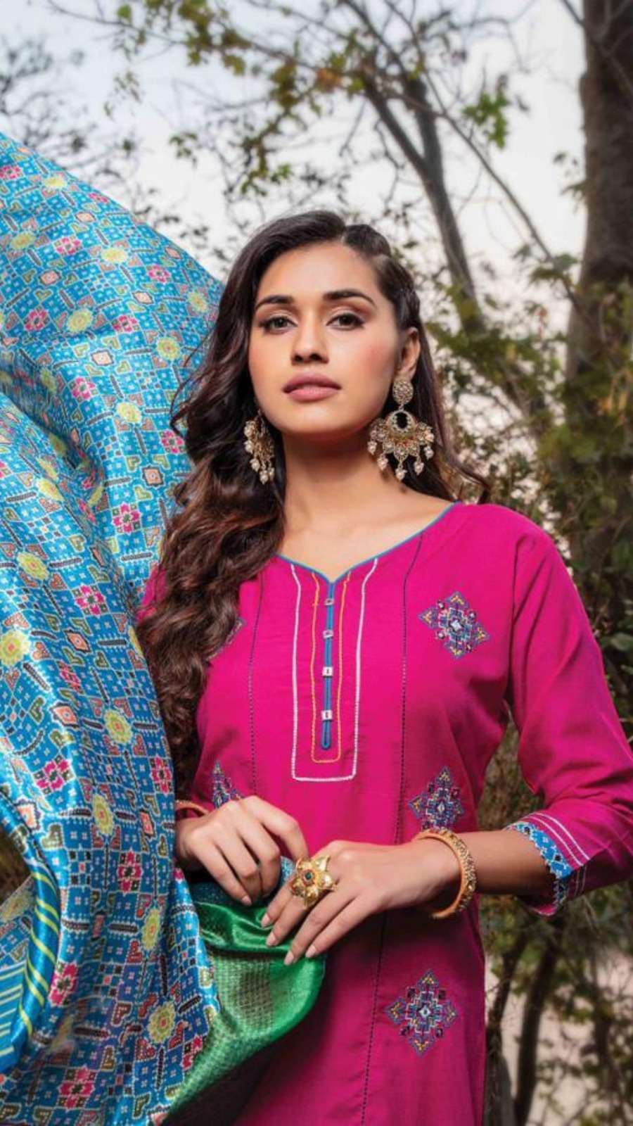 Elegant Muslin Silk Set with Patola Print Sequence Thread and Handwork Sharara Pant Bottom and Banarasi Dupatta