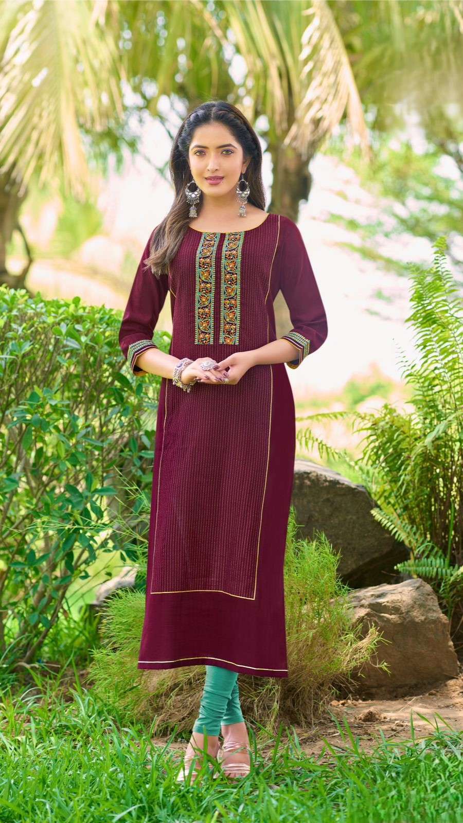 Elegant Viscose Weaving Kurti by Mittoo with Thread and Handwork