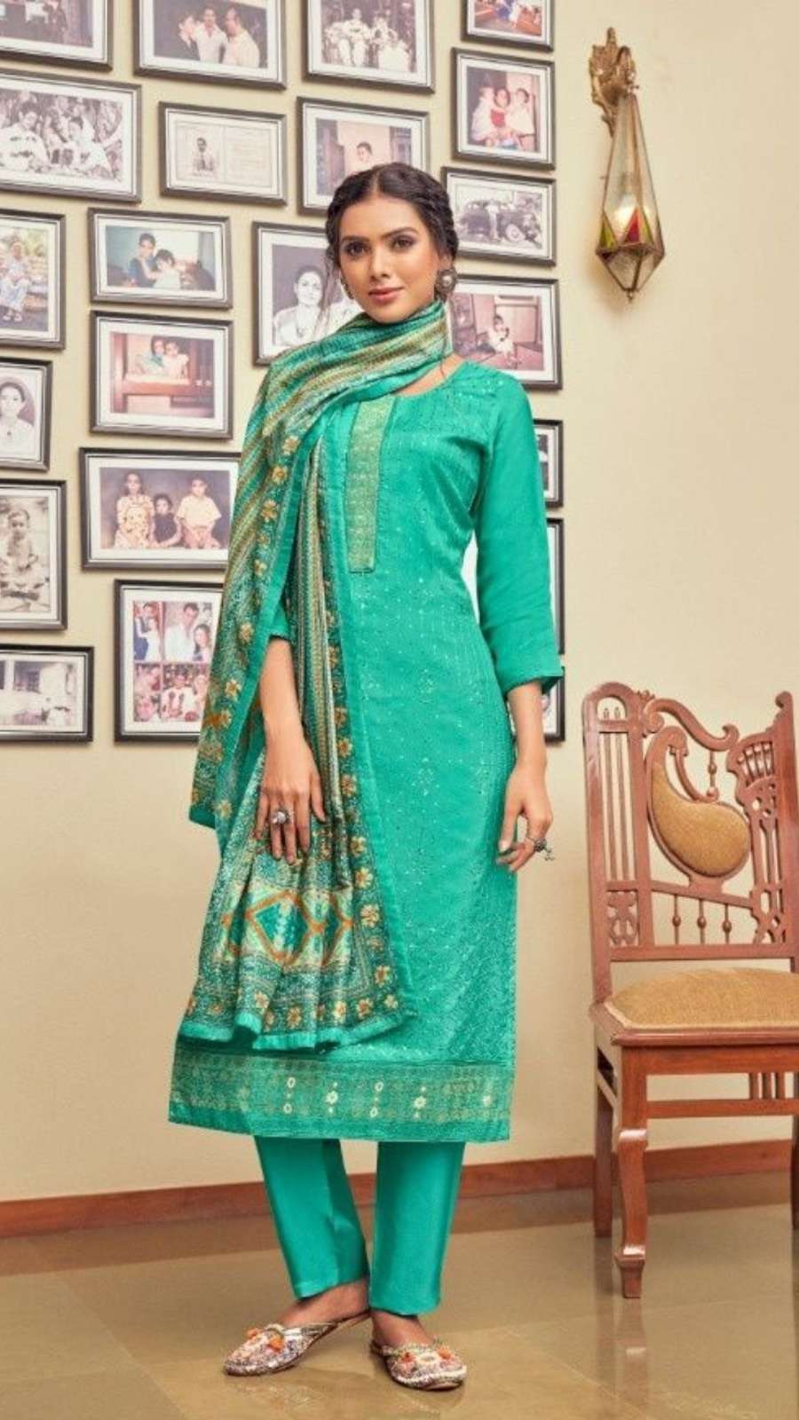 Pure Viscos Upada Silk Suit with Santoon Pants & Digital Print Muslin Dupatta