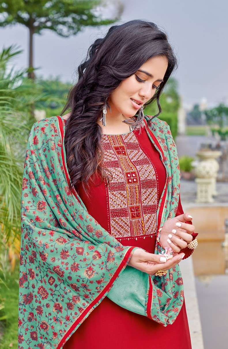Viscose Weaving Suit with Cotton Slub Lycra Pants & Pashmina Digital Dupatta