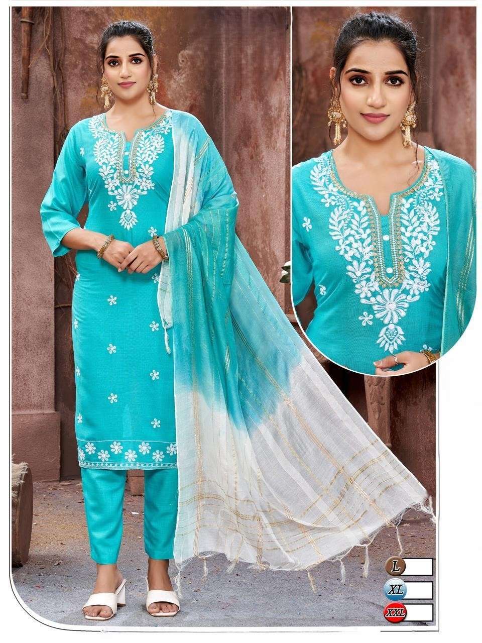Rayon Kurti Set with Heavy Rayon Bottom and Embroidered Dupatta