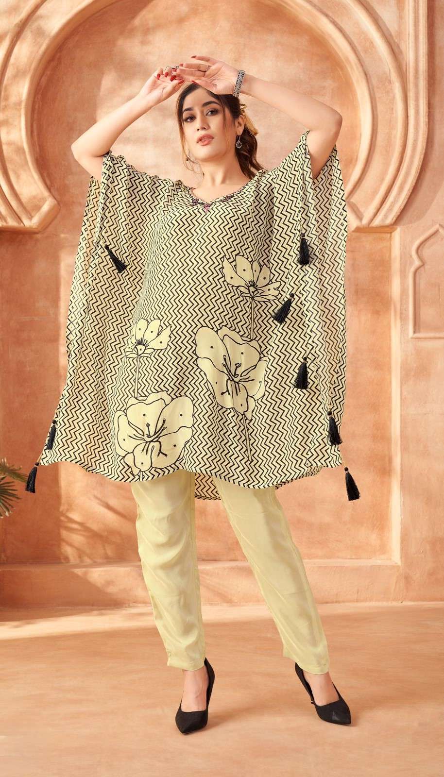 Cream Stylish Kaftan in Luxurious Natural Crepe
