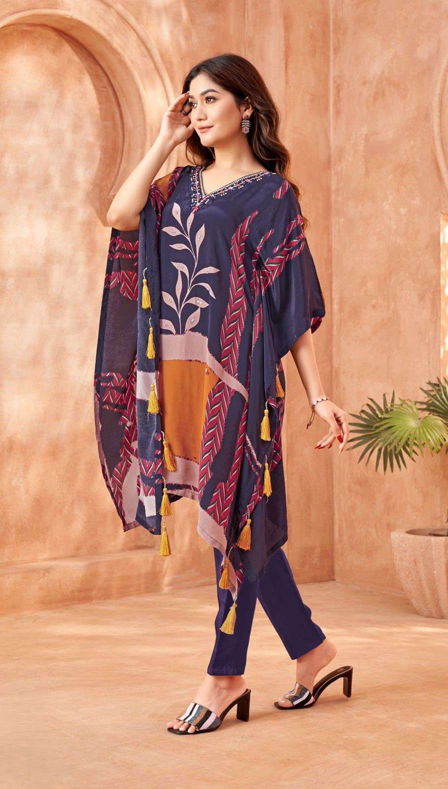 Digital Print Kaftan in Luxurious Natural Crepe