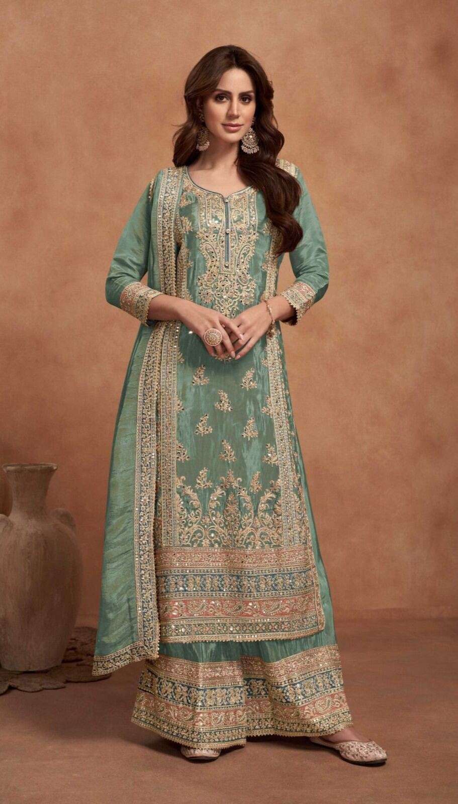 Elegant Real Chinon Palazzo Suit with Dupatta