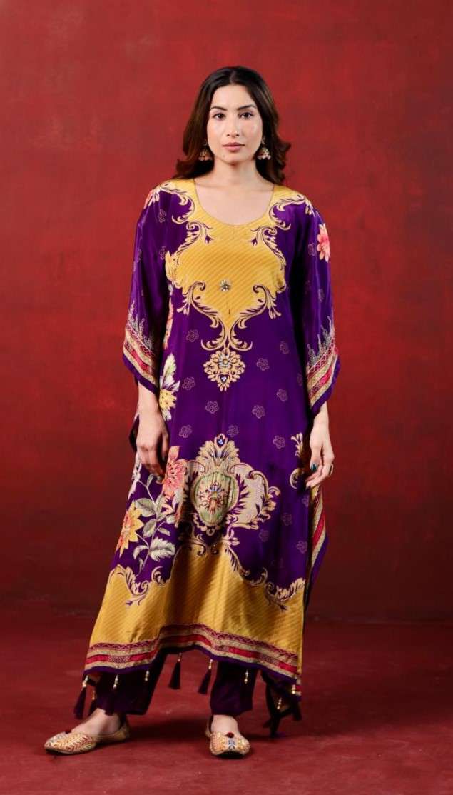 Elegent Print Kaftan in Luxurious Natural Crepe