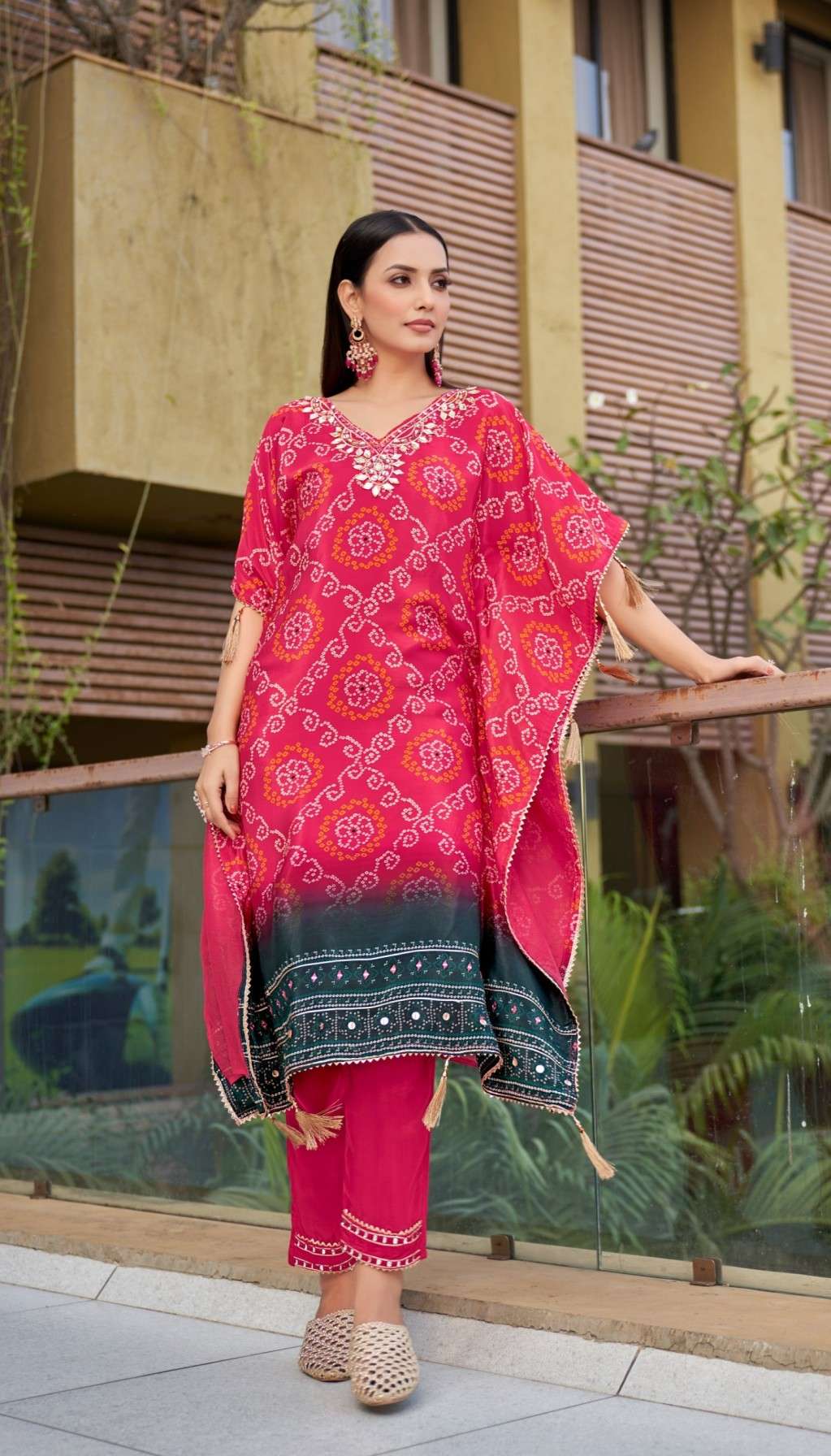 Pink Print Kaftan in Luxurious Natural Crepe