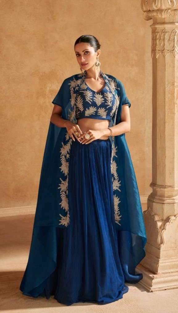 Elegant Premium Real Chinon Silk Palazzo Set with Handwork Jacket