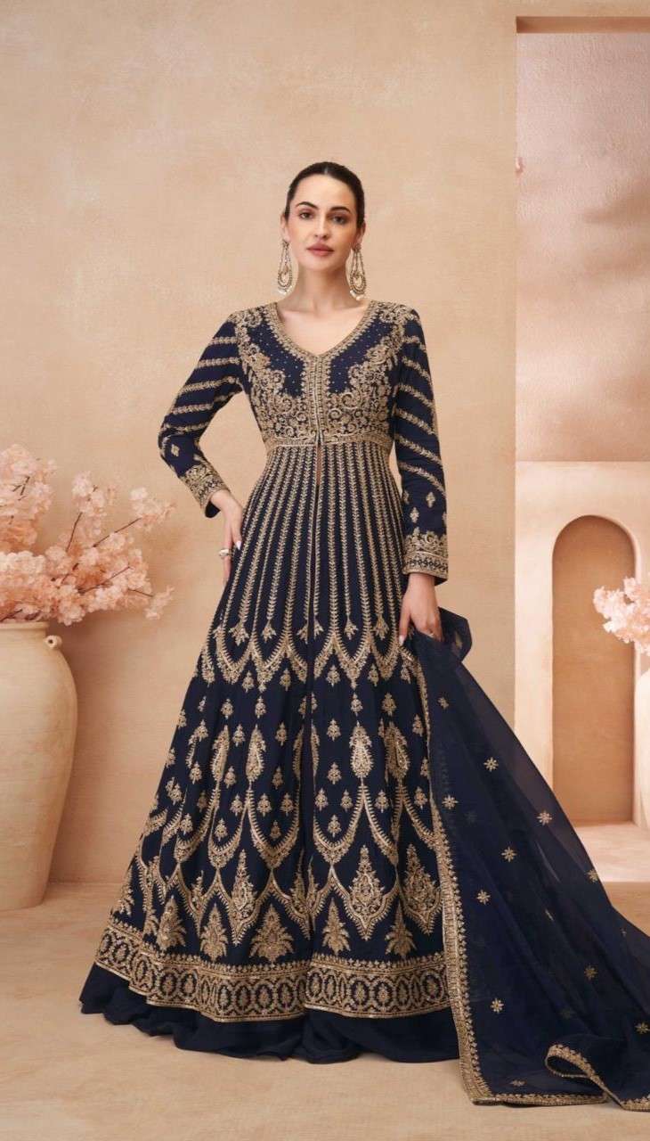 Exquisite Premium Real Chinon Silk Embroidered Gown