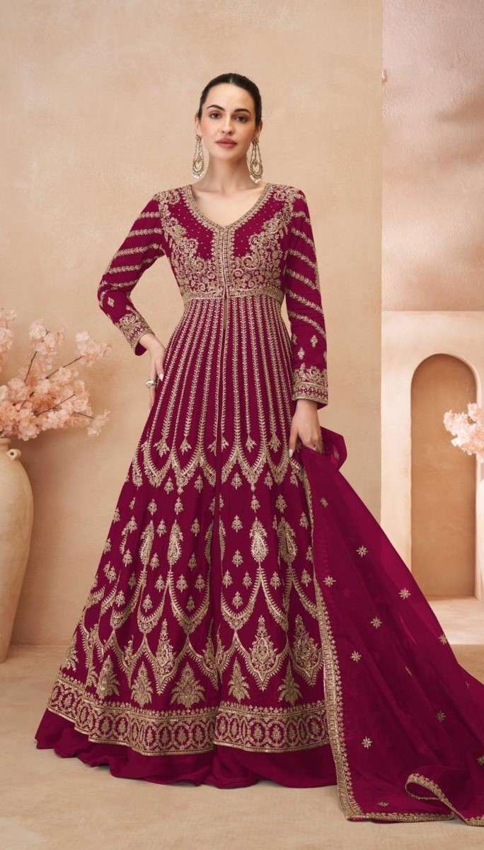 Exquisite Premium Real Chinon Silk Embroidered Gown