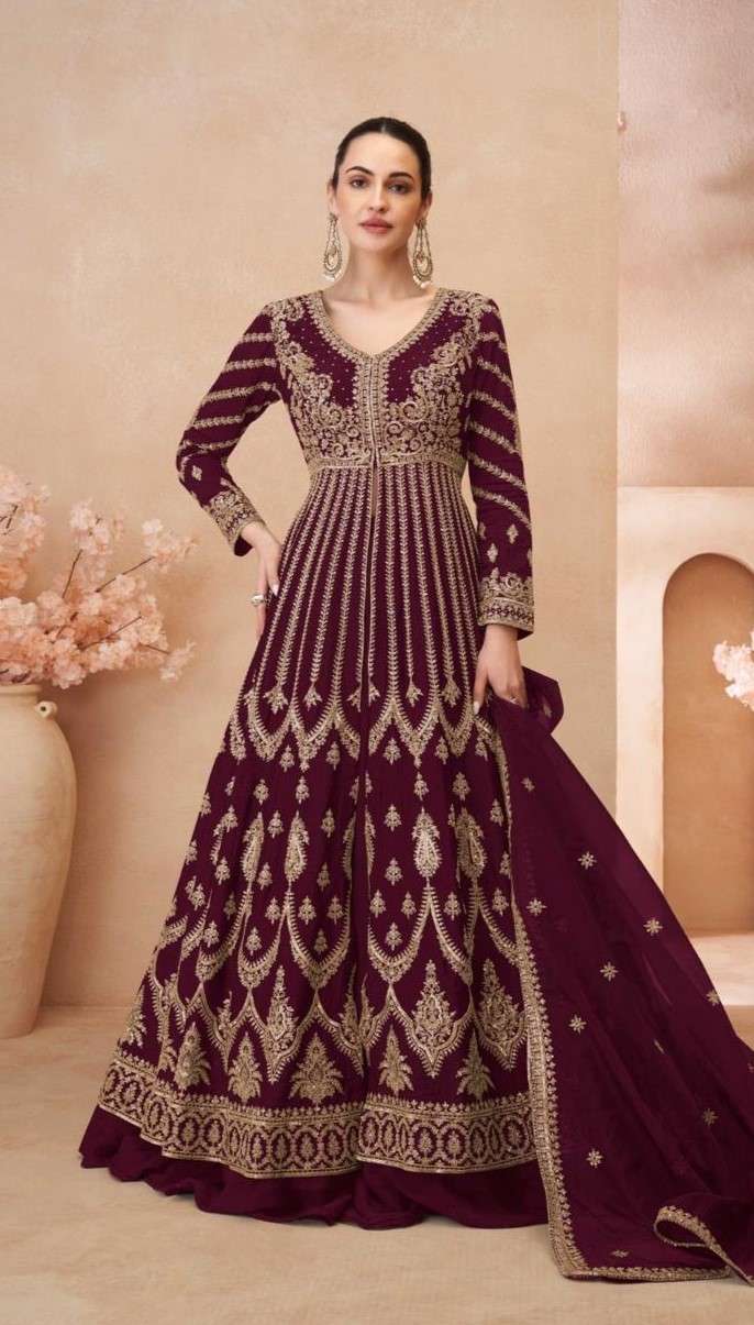 Exquisite Premium Real Chinon Silk Embroidered Gown