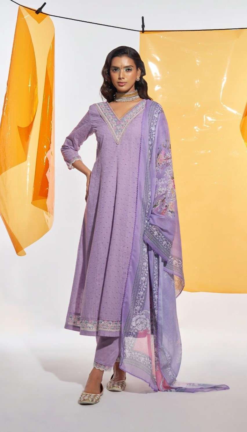 3 Piece Cotton Anarkali Embroidered Suit