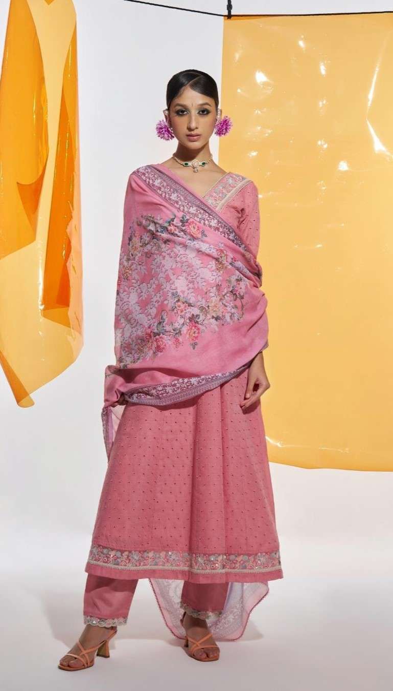 3 Piece Cotton Anarkali Embroidered Suit