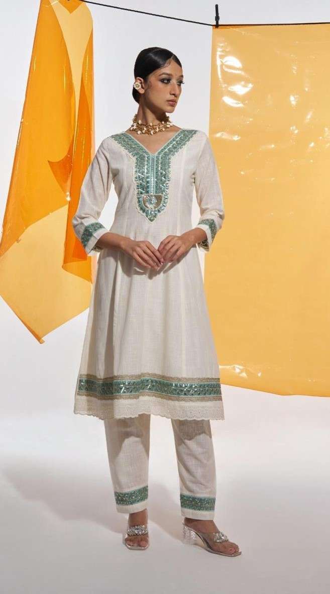 3 Piece Cotton Anarkali Embroidered Suit
