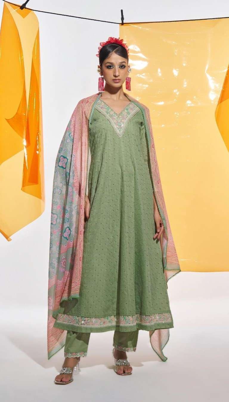 3 Piece Cotton Anarkali Embroidered Suit