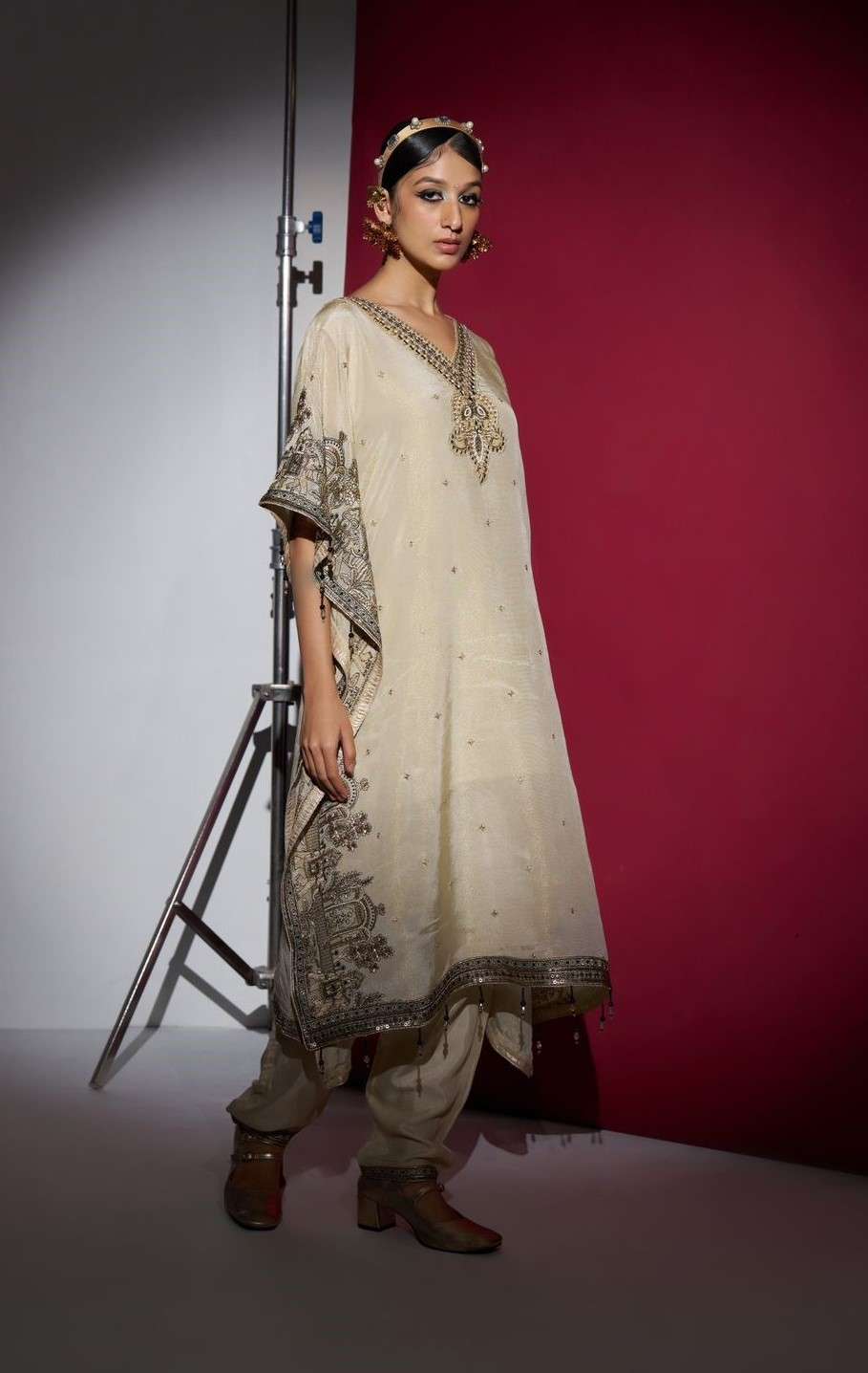 Designer Viscose Shimmer Kaftan with Hand Mirror Work