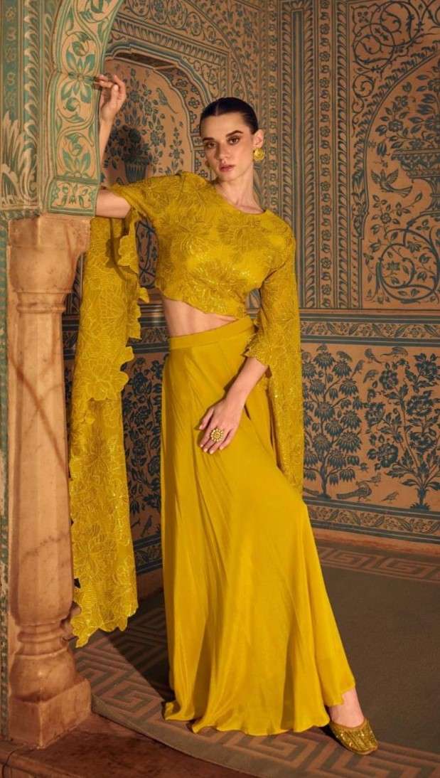 Premium Real Chinon Silk Embroidered Plazzo Set