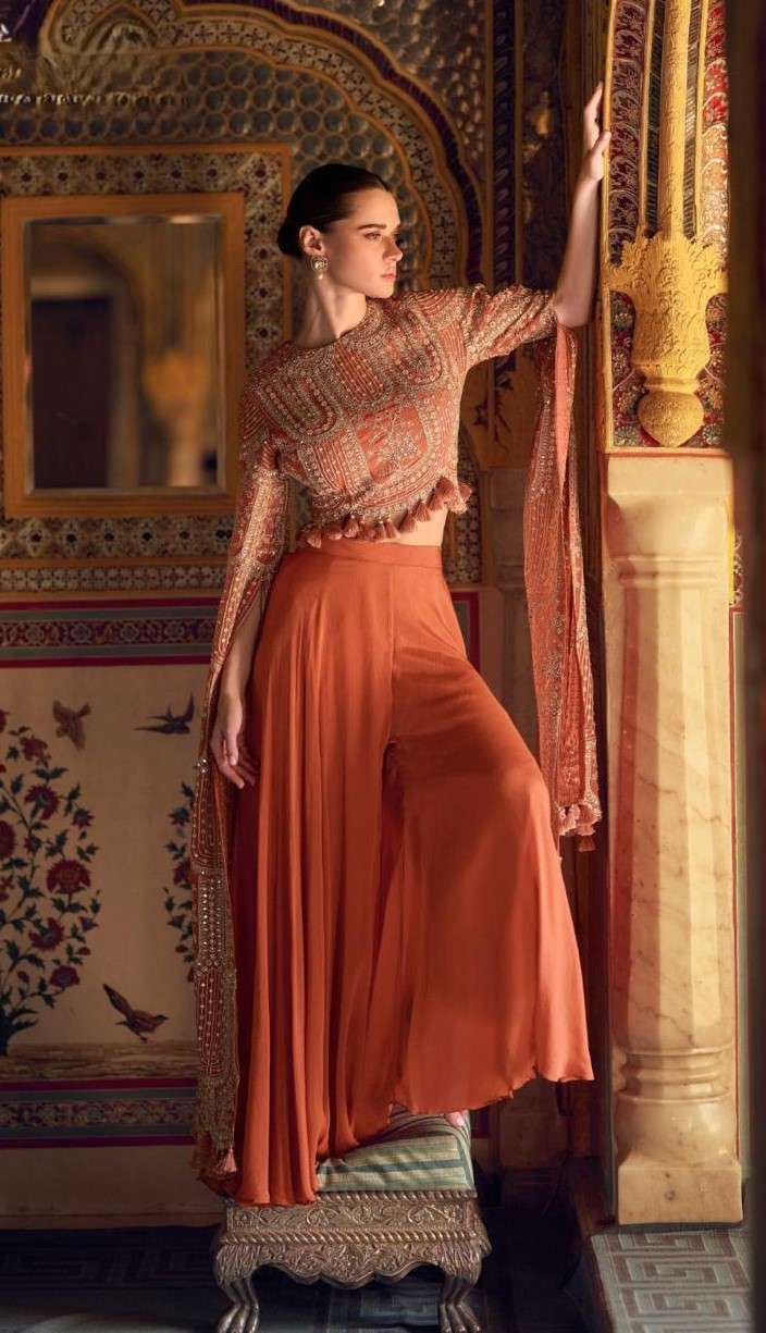 Premium Real Chinon Silk Embroidered Plazzo Set