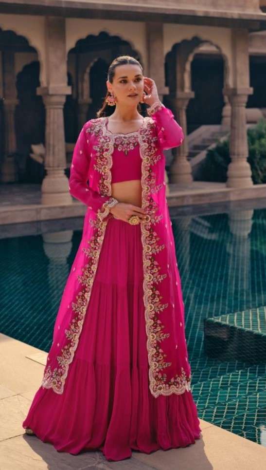 Premium Real Chinon Silk & Georgette Embroidered Sharara