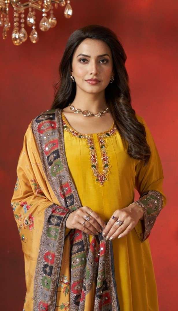 Elegant Neutral Crepe Anarkali Suit with Printed Dupatta