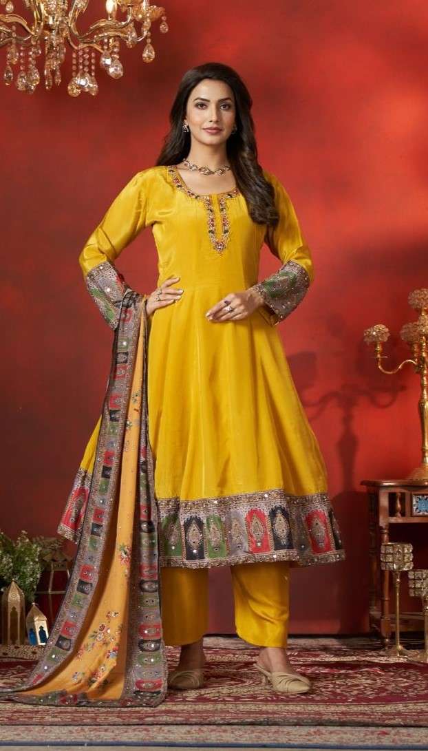 Elegant Neutral Crepe Anarkali Suit with Printed Dupatta
