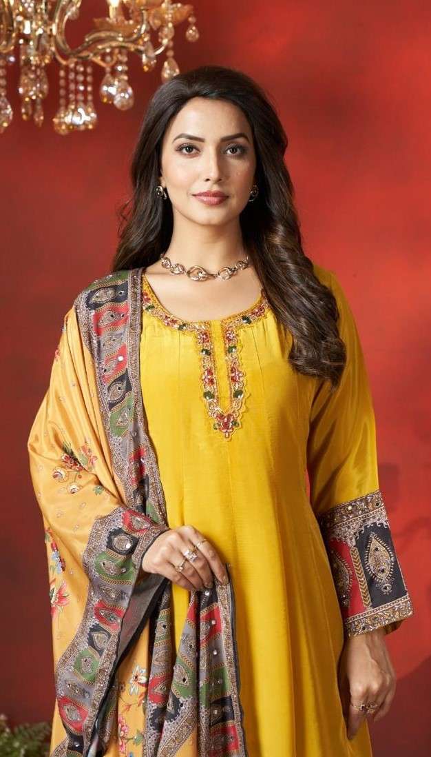 Elegant Neutral Crepe Anarkali Suit with Printed Dupatta