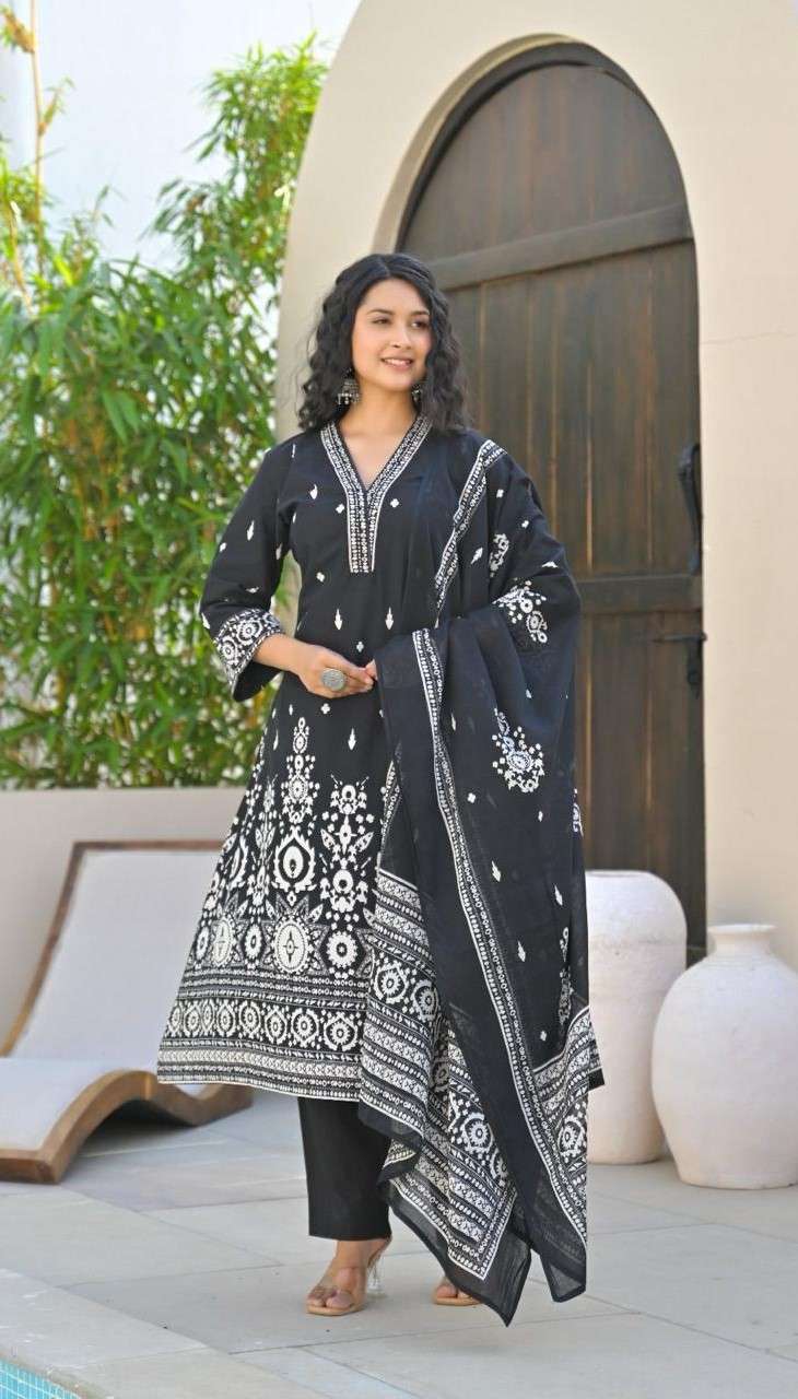 Elegant Cotton Embroidered Anarkali Dress