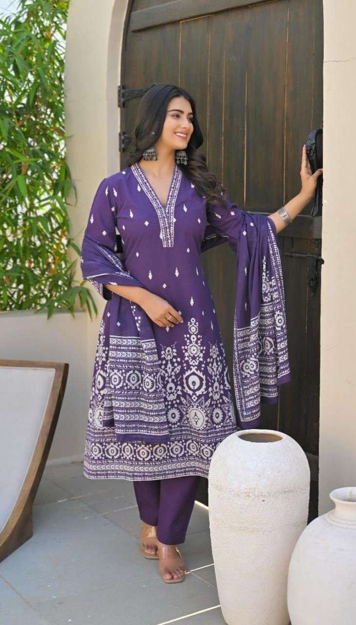 Elegant Cotton Embroidered Anarkali Dress