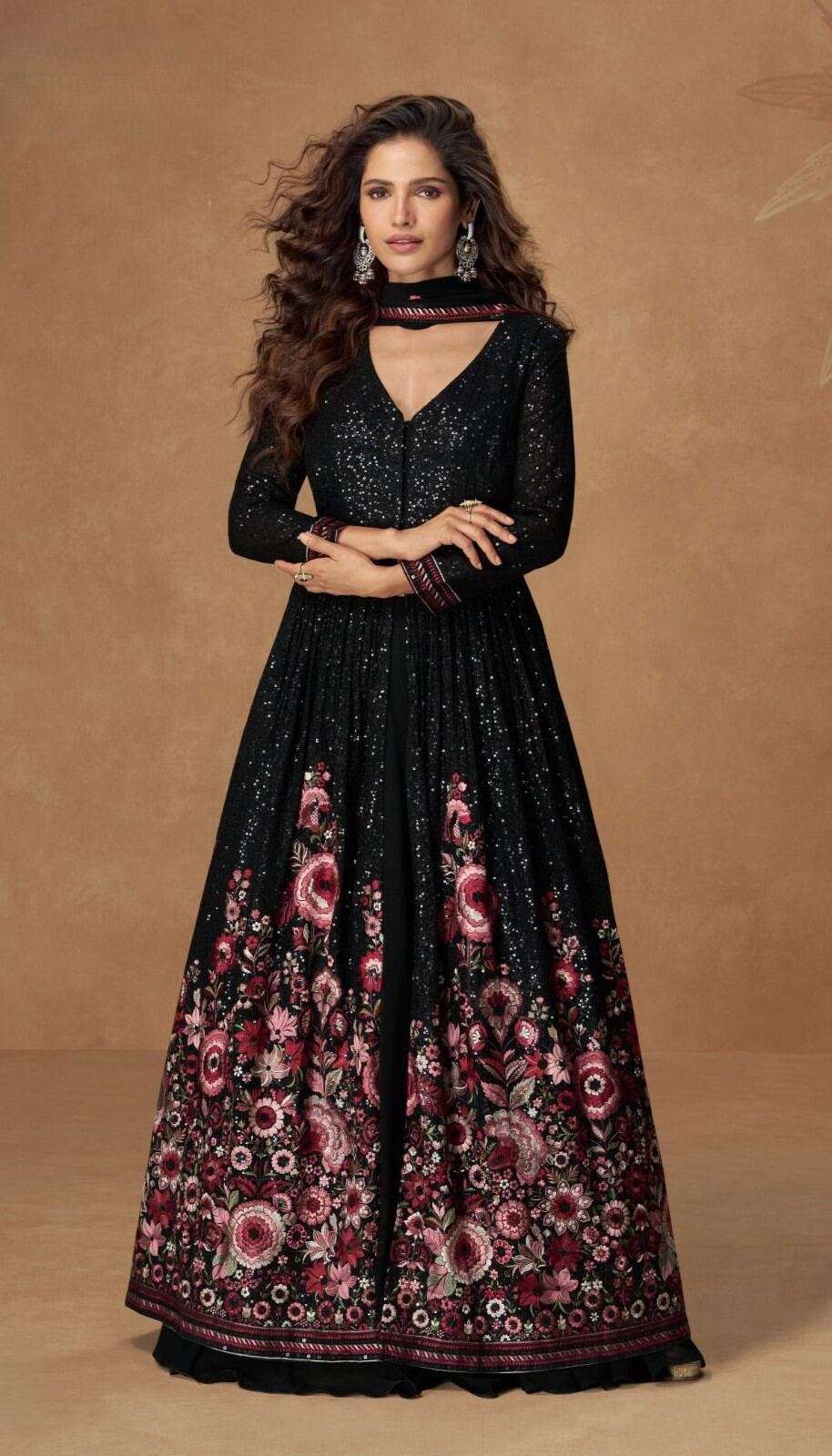 Premium Chinnon Silk Anarkali with Pant and Dupatta