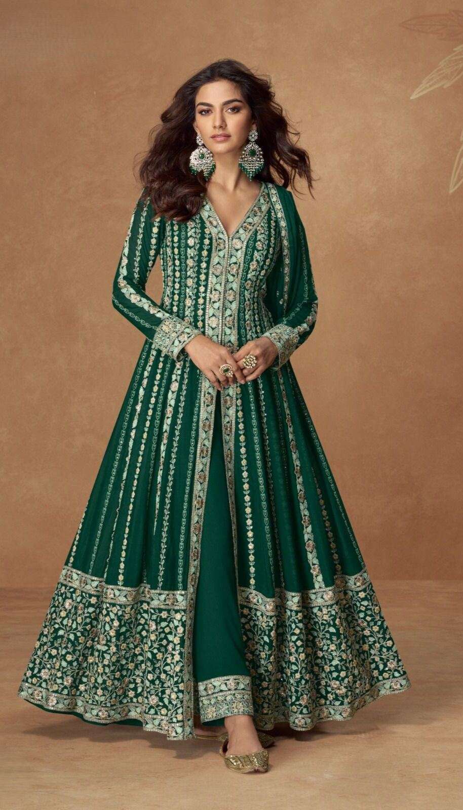 Premium Chinnon Silk Anarkali with Pant and Dupatta