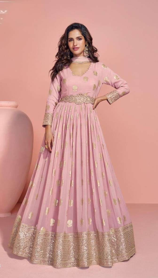 Viscos Jacquard Silk Anarkali Gown with Embroidered Dupatta