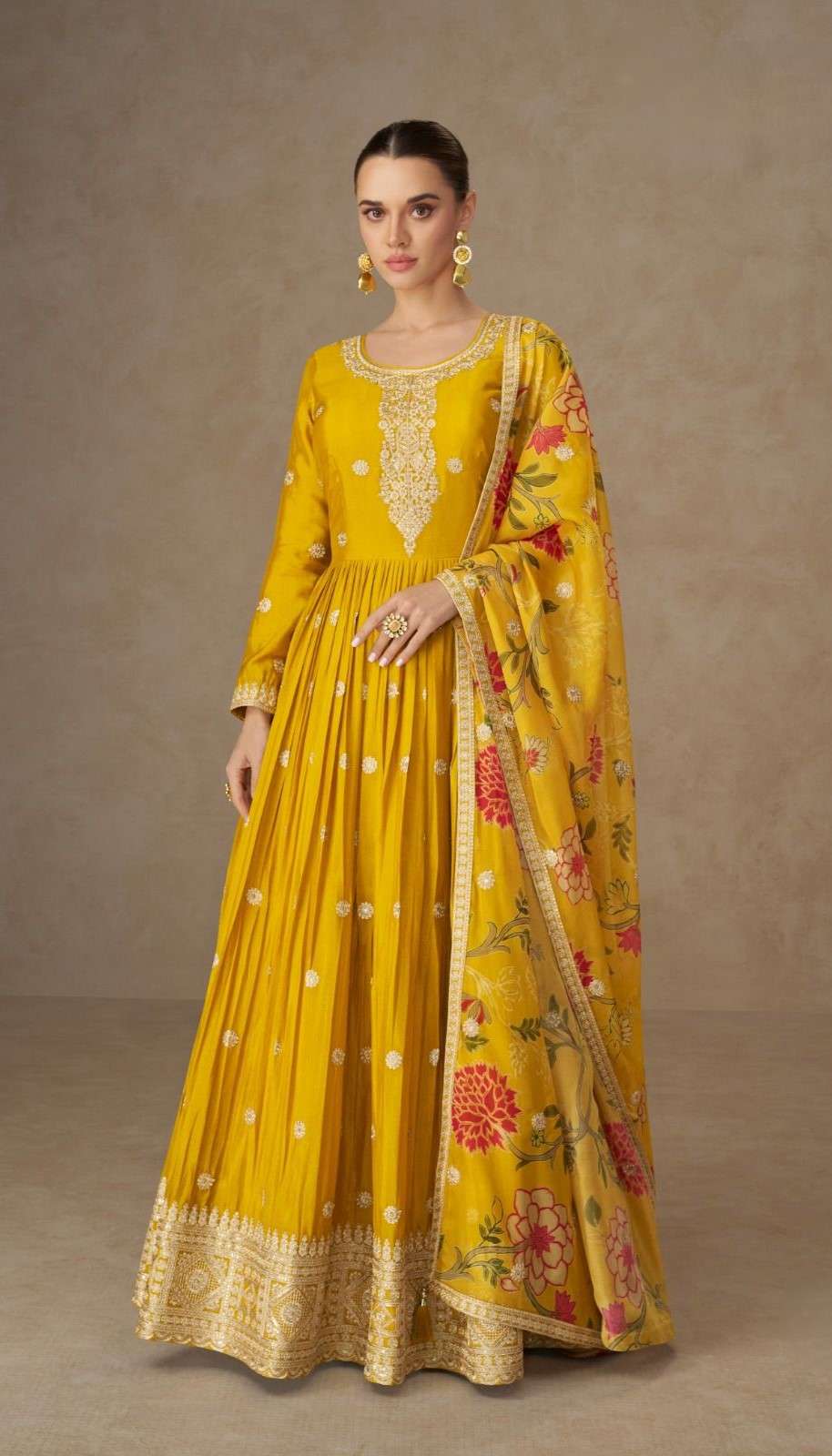 Premium Chinnon Silk Anarkali with Plazzo and Tabby Silk Dupatta