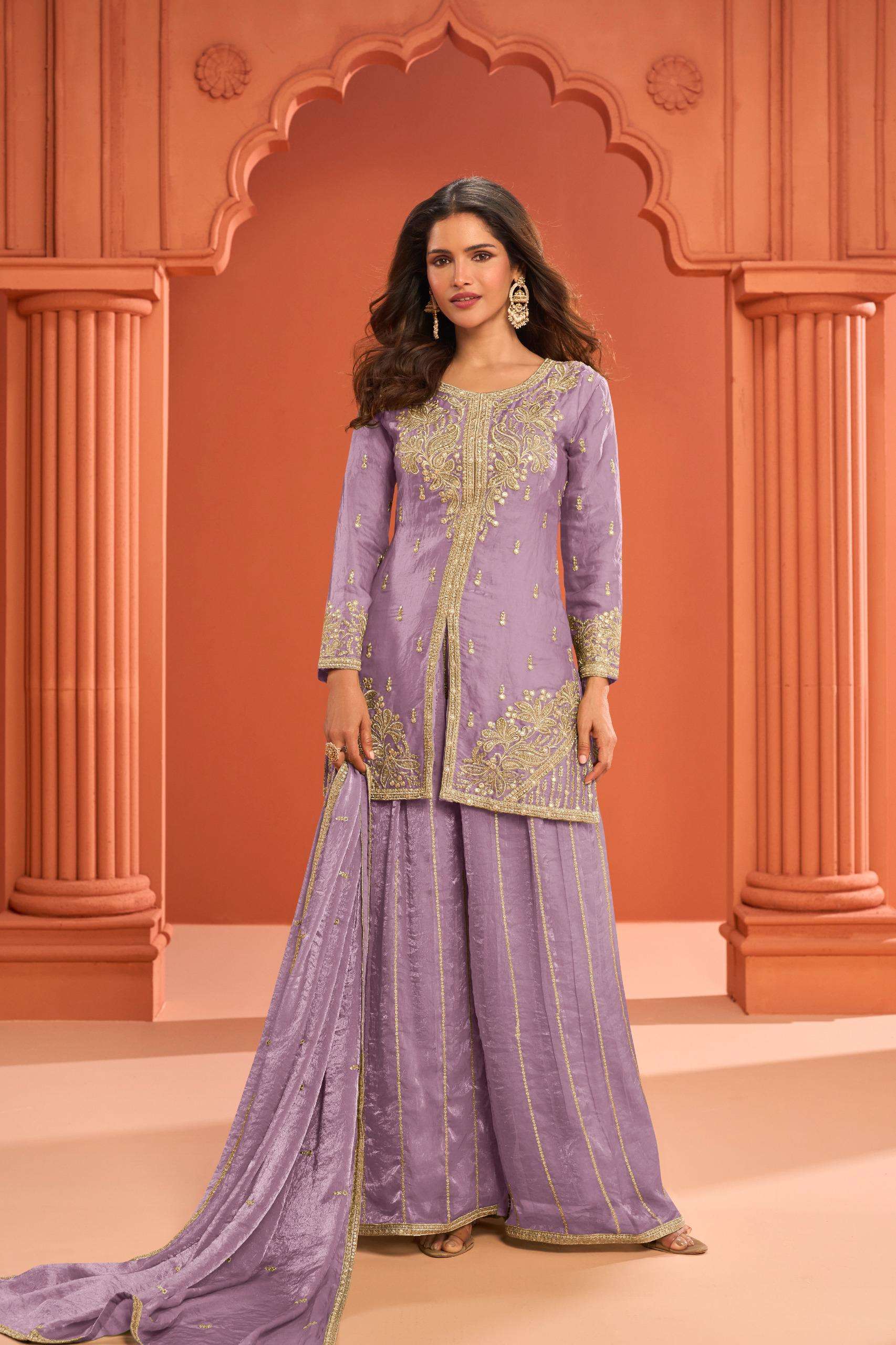 Elegant Real Fandy Silk 3-Piece Kurti Palazzo Set with Dupatta – Hand work and embroidery 