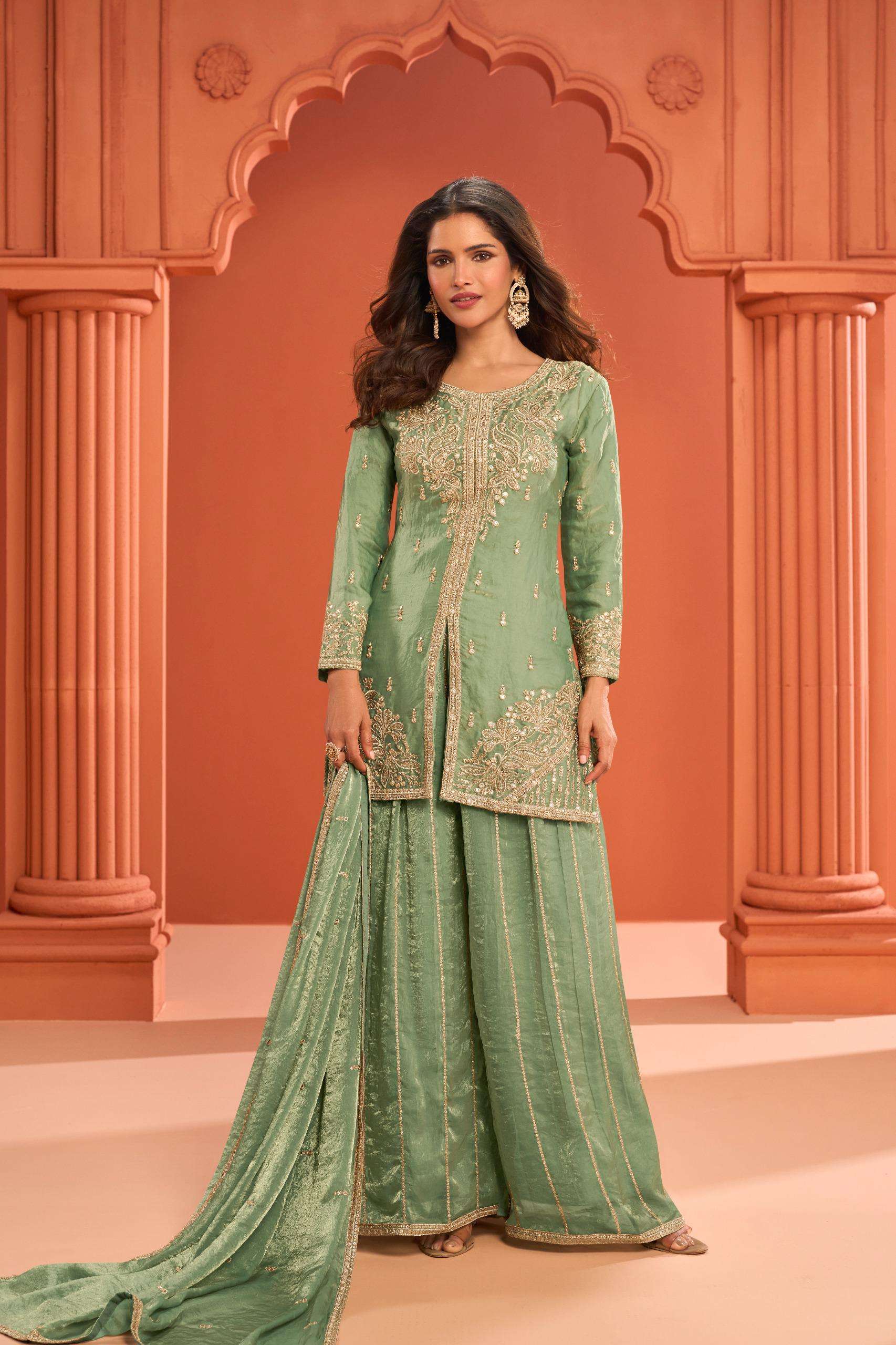 Elegant Real Fandy Silk 3-Piece Kurti Palazzo Set with Dupatta – Hand work and embroidery 